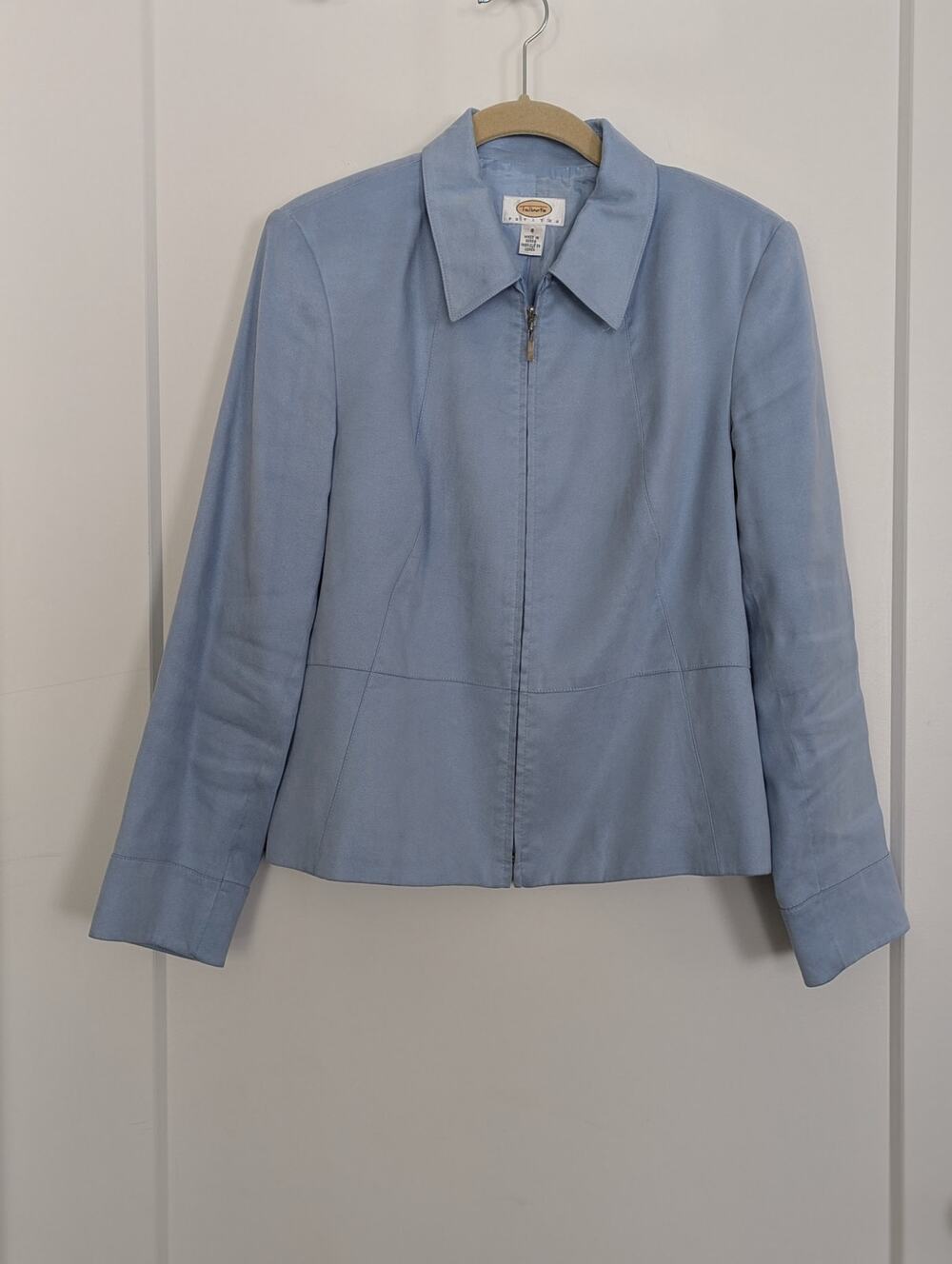 Talbots Petites Size 8 Faux Suede Jacket Light Blue Full Zip Lightweight Coat